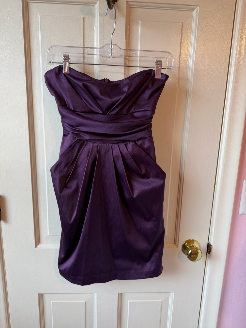 Mystic Strapless Satin Cocktail Dress in Plum Purple